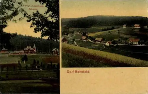 Ak Rehefeld Zaunhaus Altenberg im Erzgebirge, Panorama,  Königliches Jagdschloss Rehefeld