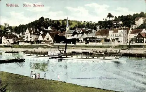 Ak Stadt Wehlen Elbe, Teilansicht, Dampfer König Georg