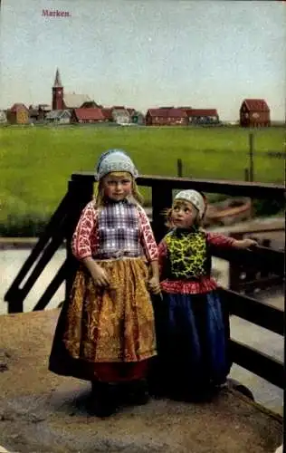 Ak Marken Nordholland, Kinder in niederländischen Volkstrachten, Photochromie