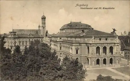 Ak Augsburg in Schwaben, Stadttheater, Hl. Kreuzkirche