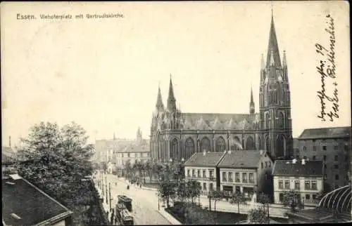 Ak Essen im Ruhrgebiet, Viehoferplatz, Getrudiskirche