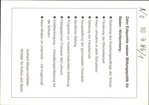 Ak Politiker Gerhard Mayer-Vorfelder, Portrait, Autogramm