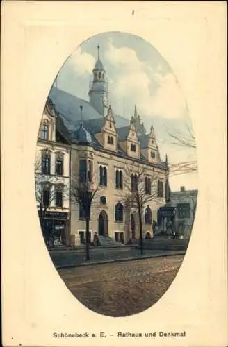 Ak Schönebeck an der Elbe, Rathaus und Denkmal