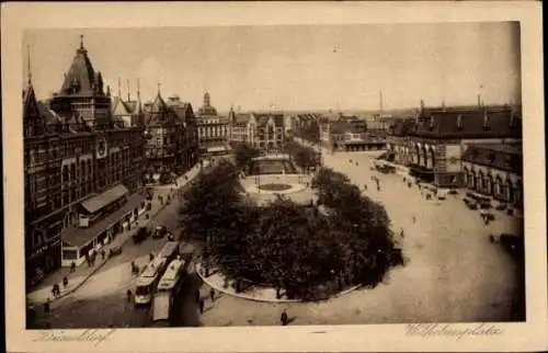 Ak Düsseldorf am Rhein, Wilhelmplatz, Straßenbahnen