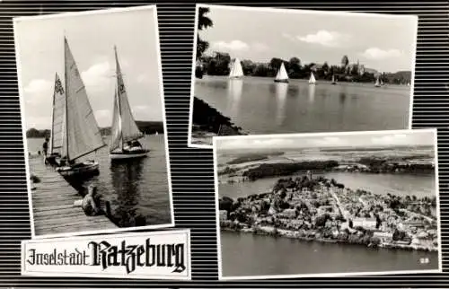 Ak Ratzeburg im Herzogtum Lauenburg, Luftbild, Gesamtansicht, Segelboote