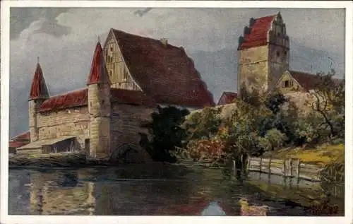 Künstler Ak Hans Rudolf Schulze, Waldeck Dinkelsbühl in Mittelfranken, Wasserburg, Außenansicht