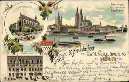 Wappen Litho Köln am Rhein, Kath. Gesellenverein, Gesellenhaus, Minoritenkirche, Dom und Altstadt