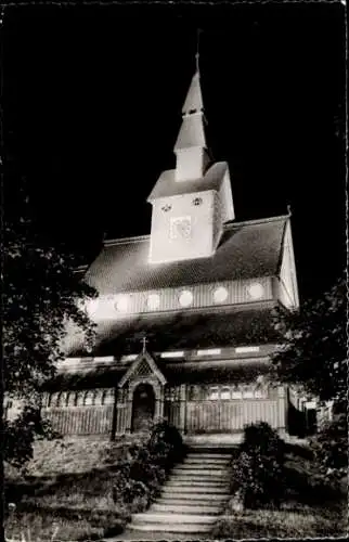 Ak Hahnenklee Bockswiese Goslar im Harz, Gustav-Adolf-Kirche, Nacht, Flutlicht