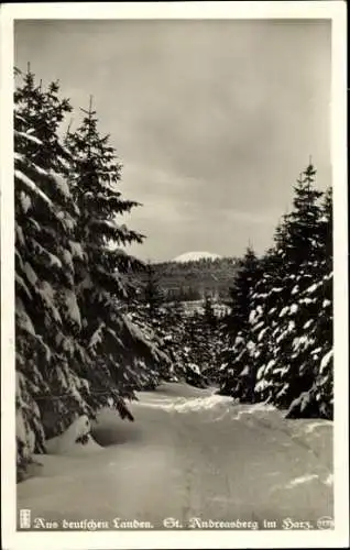 Ak Sankt Andreasberg Braunlage im Oberharz, Teilansicht, Achtermann, Winter