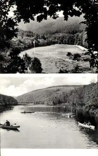 Ak Niederfischbach im Siegerland, Tüschenbachs-Mühle, Gebrüder Kaiser, Boote