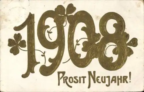 Präge Ak Glückwunsch Neujahr, 1908, Kleeblätter