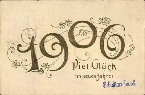 Präge Ak Glückwunsch Neujahr 1906, Blumen