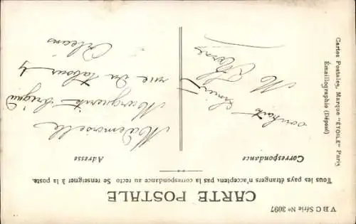 Ak Jahreszahl 1907, Frau in blauem Kleid, Blumen