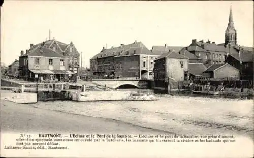 Ak Hautmont Nord, l'Ecluse et le Pont de la Sambre