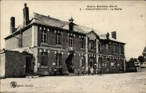 Ak Englefontaine Nord, La Mairie, Guerre Mondiale 1914-18, Ruine