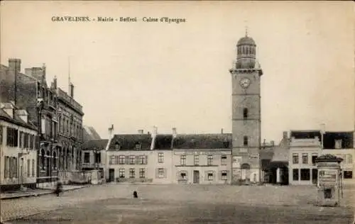 Ak Gravelines Nord, Beffroi, Mairie, Caisse d'Epargne