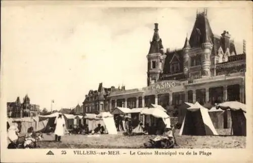 Ak Villers sur Mer Calvados, Casino Municipal vu de la Plage