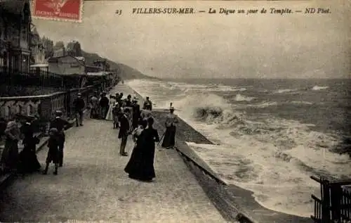 Ak Villers sur Mer Calvados, la Digue un jour de Tempete