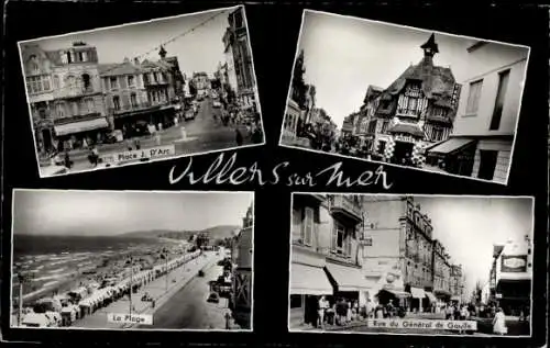 Ak Villers sur Mer Calvados, Strand, Rue du general de gaulle, Place J. D'Arc