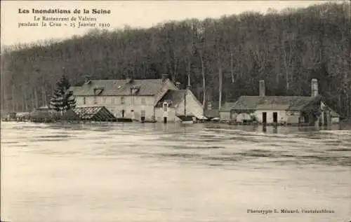 Ak Valvins Seine-et-Marne, Restaurant, Hochwasser Januar 1910