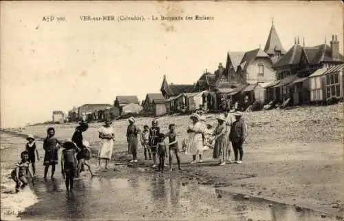 Ak Ver sur Mer Calvados, Kinder am Strand