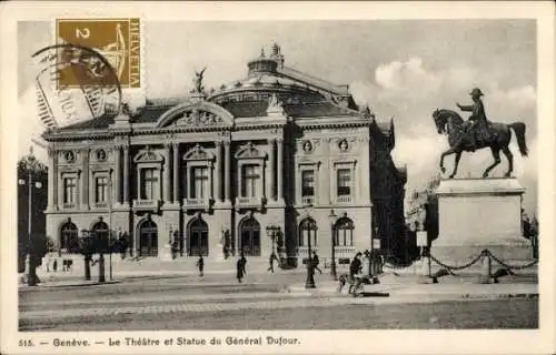 Ak Genève Genf Schweiz, Das Theater, Das General-Dufour-Denkmal