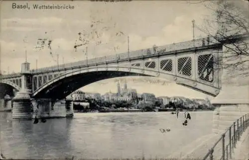 Ak Basel Bâle Stadt Schweiz, Wettsteinbrücke