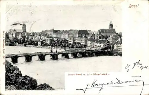 Ak Basel Stadt Schweiz, Groß Basel, Alte Rheinbrücke