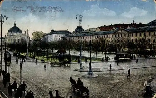 Ak Lwów Lemberg Ukraine, Karl Ludwigs Straße, Straßenbahn, Kreuzung