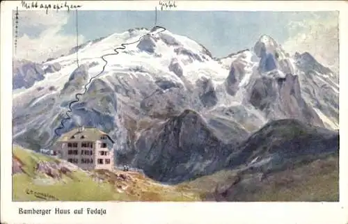 Künstler Ak Compton, Edward Theodore, Canazei Trentino, Bamberger Haus auf Fedaja