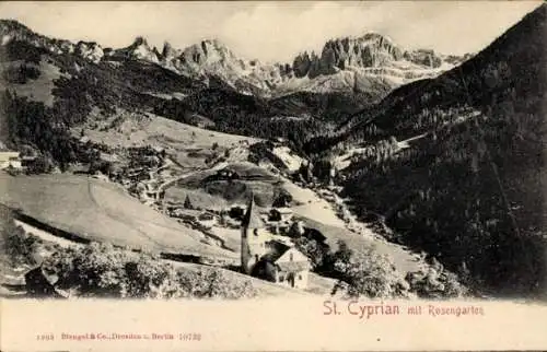 Ak Sankt Cyprian Tiers Tires Südtirol, Panorama mit Rosengarten