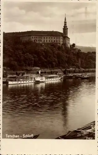 Ak Děčín Tetschen an der Elbe Region Aussig, Schloss, Dampfer