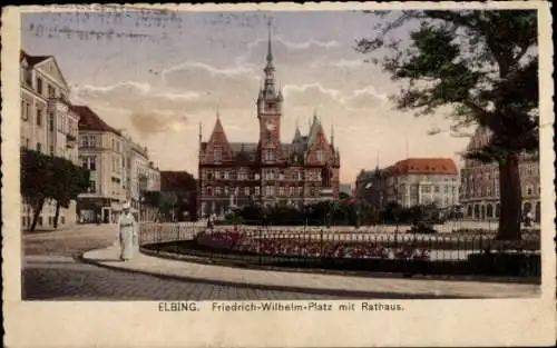 Ak Elbląg Elbing Westpreußen, Friedrich Wilhelm Platz mit Rathaus