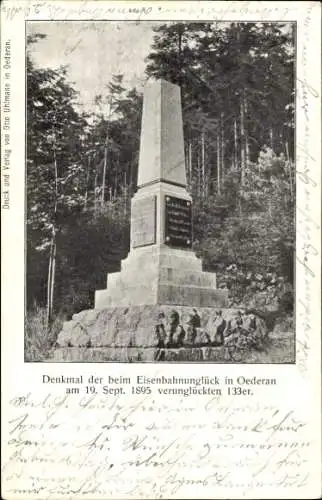 Ak Oederan in Sachsen, Denkmal der beim Eisenbahnunglück 1895 verunglückten 133er