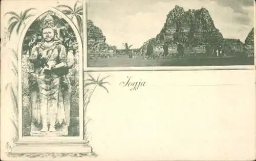 Ak Yogyakarta Java Indonesien, Relief, Statue, Berg, Ruine