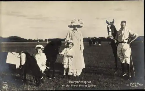 Ak Kronprinzenpaar, Wilhelm, Louis Ferdinand, Pferd, Pony