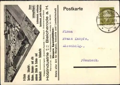 Ak Bleicherode am Harz, Holzindustrie GmbH, Reklame