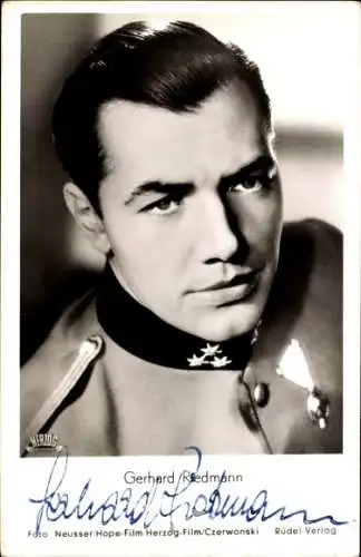 Ak Schauspieler Gerhard Riedmann, Portrait in Uniform, Herzog Film, Spionage, Autogramm