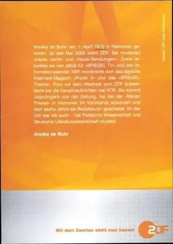 Ak Moderatorin Annika de Buhr, Portrait, Autogramm