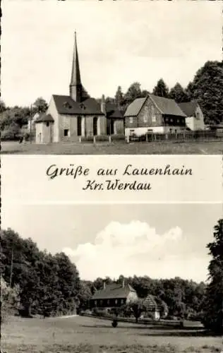 Ak Lauenhain Crimmitschau Sachsen, Kirche, Fachwerkhaus, Wald