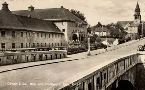 Ak Döbeln in Sachsen, Stadtbad, Kath. Kirche