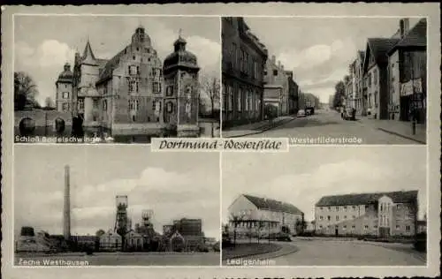 Ak Westerfilde Dortmund, Schloss Bodelschwingh, Zeche Westhausen, Ledigenheim, Westerfilderstraße