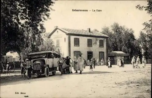 Ak Inkermann Algerien, Bahnhof, Autobus