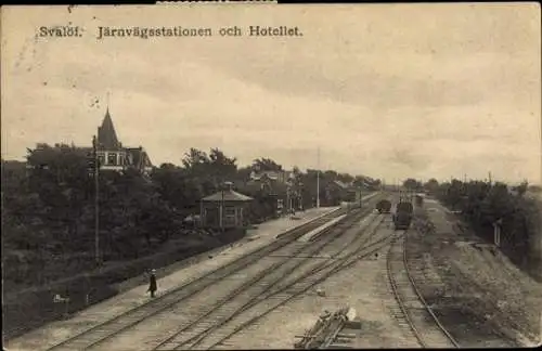 Ak Stockholm Schweden, Svalöf. Järnvägsstationen och Hotellet