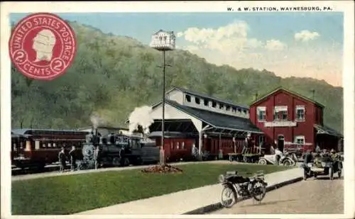 Ak Waynesburg Pennsylvania, Lok im Bahnhof