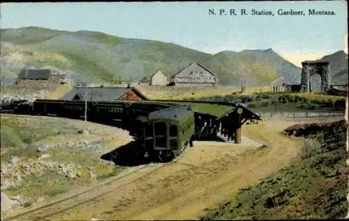 Ak Gardiner Montana USA, Northern Pacific Railroad Bahnhof