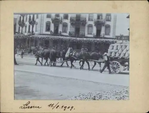 Kabinett Foto Luzern Stadt Schweiz, Straßenpartie, Pferdefuhrwerk, 11.8.1909