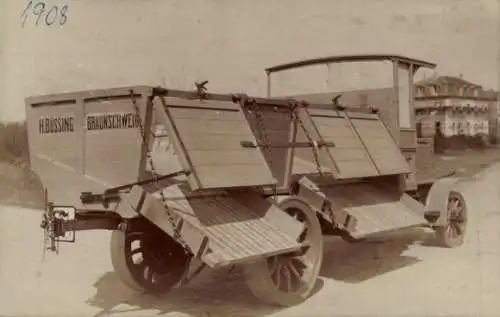 Foto Lastwagen H. Büssing Braunschweig, seitliche Klappluken, 1908