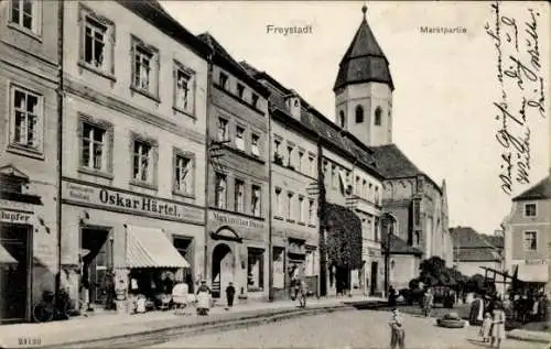 Ak Kożuchów Freystadt Niederschlesien, Markt, Geschäft von Oskar Härtel