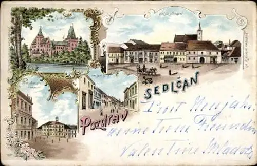 Litho Sedlčany Selčan Seltschan Mittelböhmen, Platz, Straßenpartie